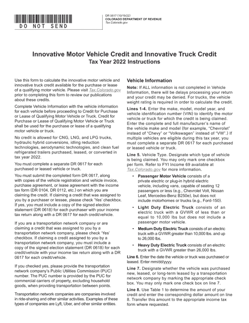 Form DR0617 Innovative Motor Vehicle and Truck Credits - Colorado, 2022