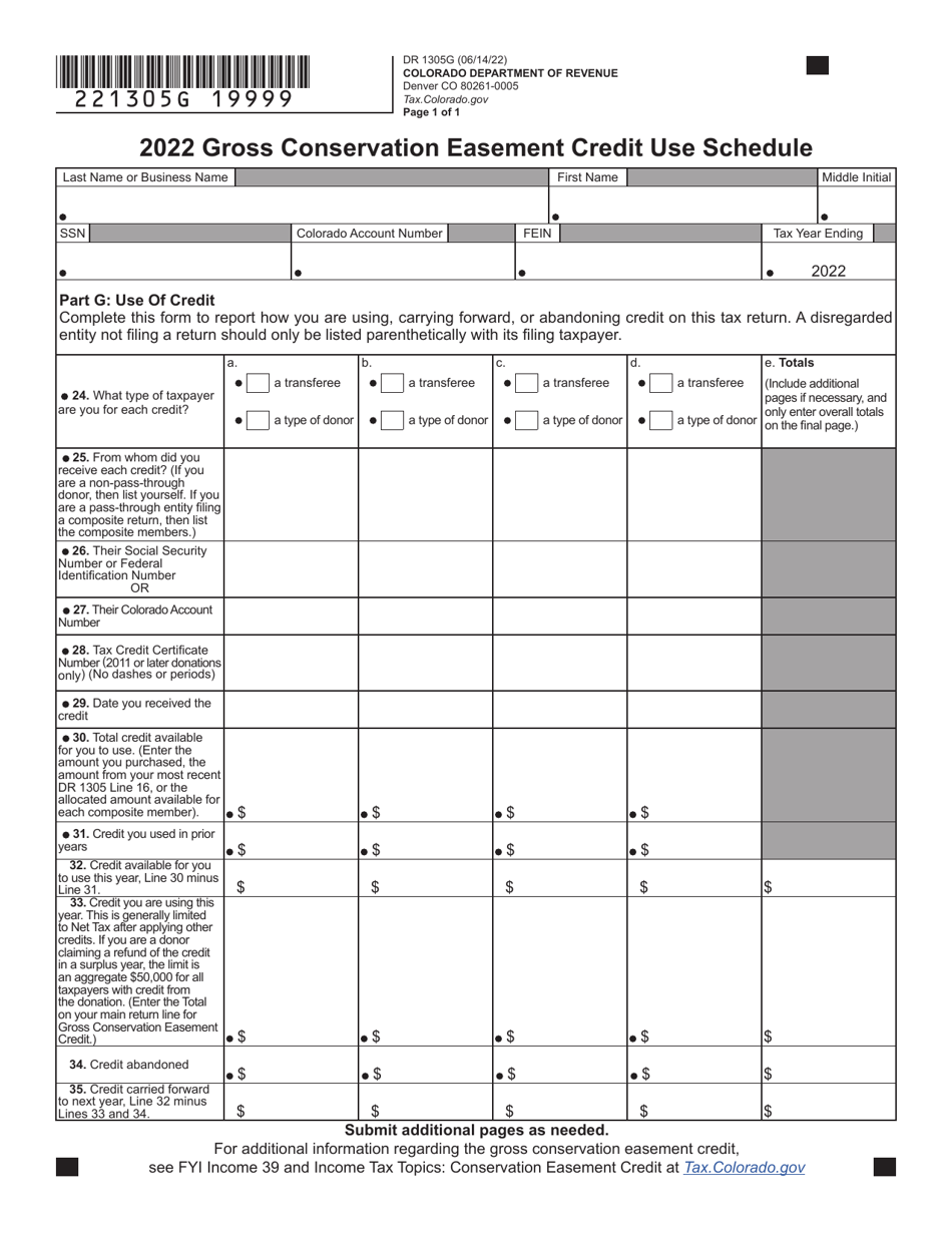 Form DR1305G Download Fillable PDF or Fill Online Gross Conservation
