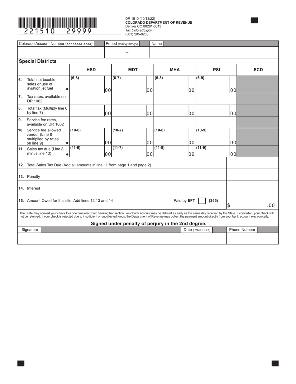 Form DR1510 Aviation Fuel Sales Tax Return - Colorado, Page 3