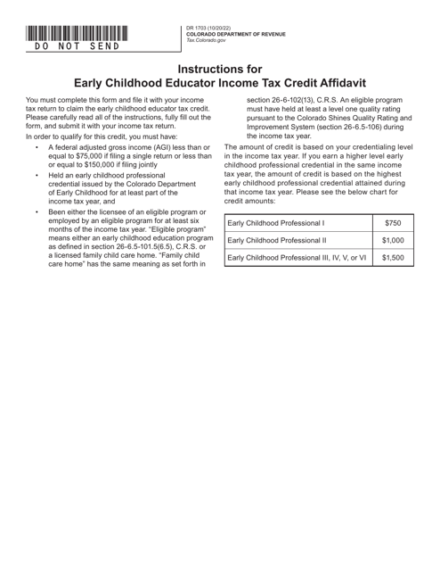 Form DR1703 Early Childhood Educator Income Tax Credit - Colorado, 2022