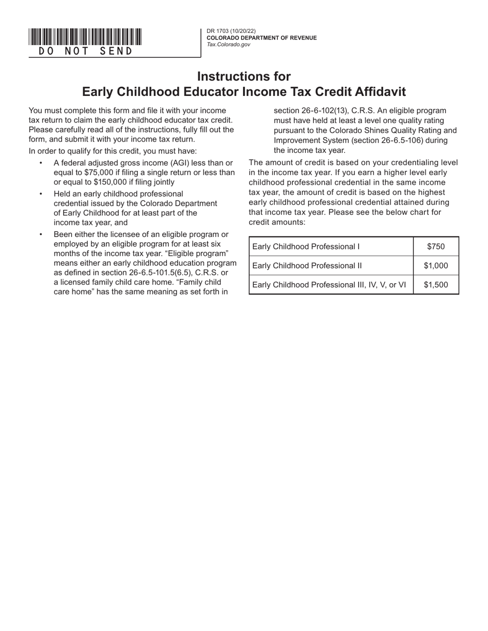 Form DR1703 Early Childhood Educator Income Tax Credit - Colorado, Page 1
