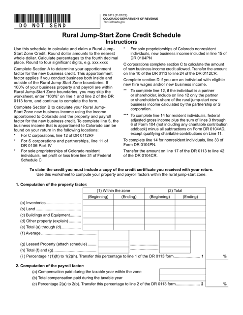 Form DR0113 Rural Jump-Start Zone Credit Schedule - Colorado