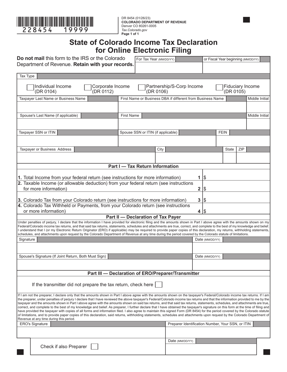 Form DR8454 - Fill Out, Sign Online And Download Fillable PDF, Colorado ...