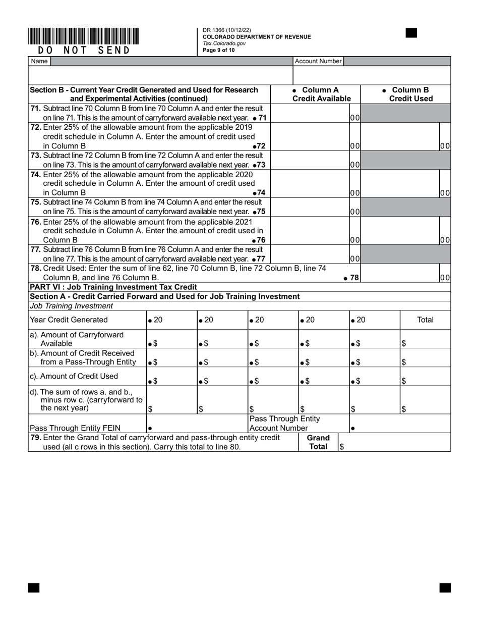 Form DR1366 Enterprise Zone Credit and Carryforward Schedule - Colorado, Page 10