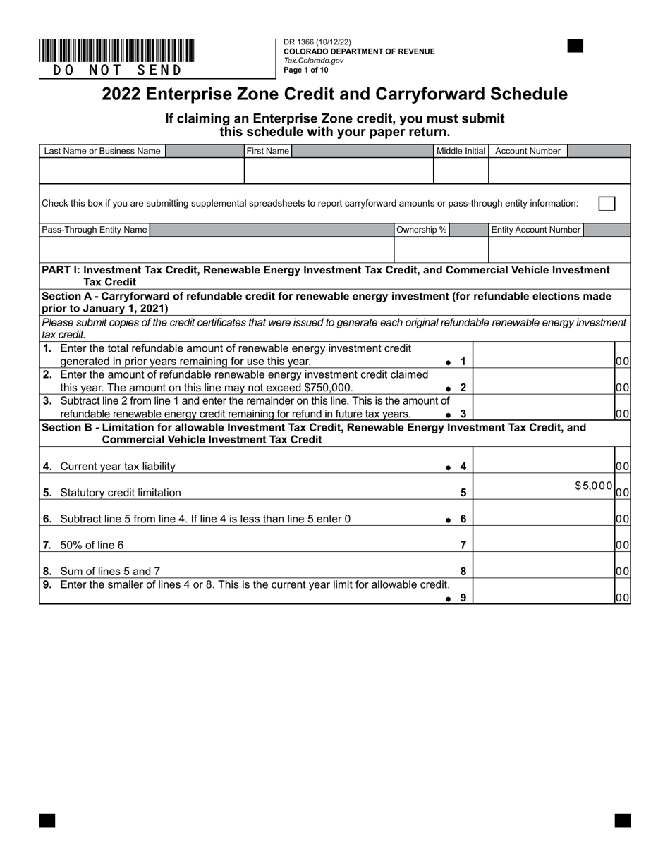 Form DR1366 Enterprise Zone Credit and Carryforward Schedule - Colorado, Page 2