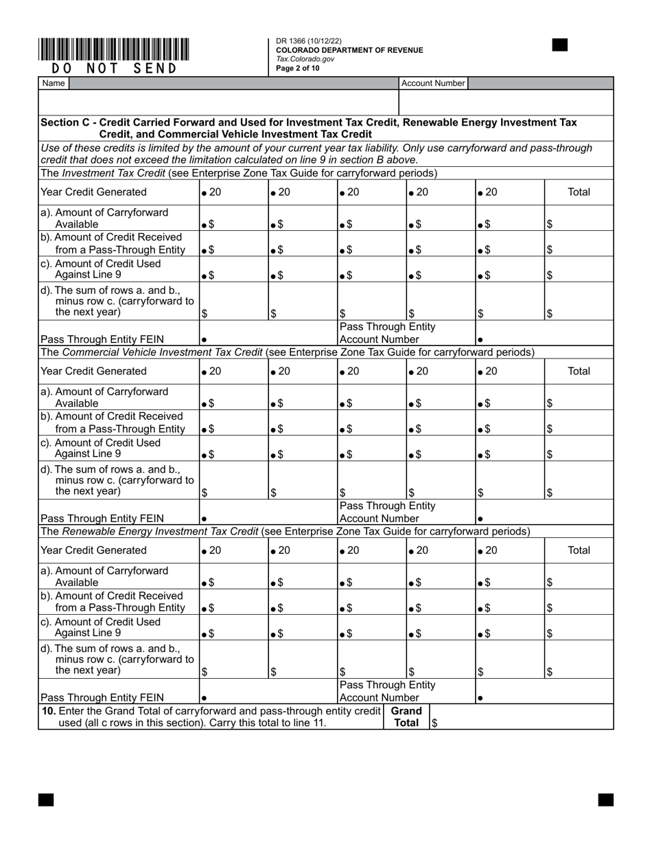 Form DR1366 Enterprise Zone Credit and Carryforward Schedule - Colorado, Page 3
