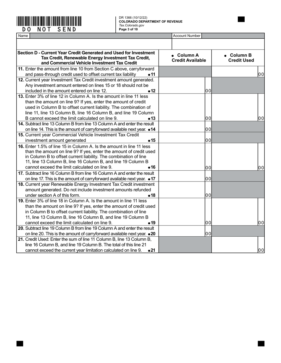 Form DR1366 Enterprise Zone Credit and Carryforward Schedule - Colorado, Page 4