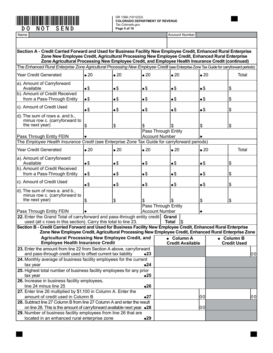 Form DR1366 Enterprise Zone Credit and Carryforward Schedule - Colorado, Page 6