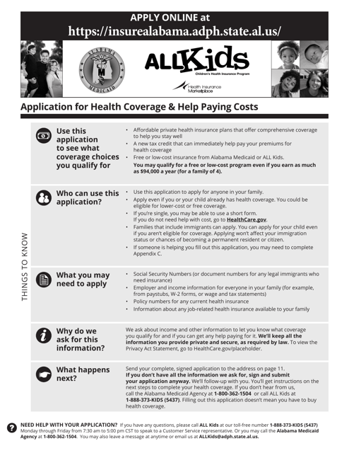Application for Health Coverage & Help Paying Costs - Alabama Download Pdf