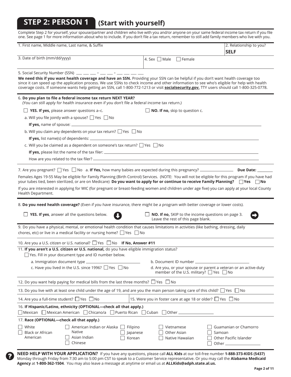 Application for Health Coverage  Help Paying Costs - Alabama, Page 3