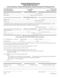 Document preview: Form 410-B Child Growth Hormone/Turner Syndrome, Prader-Willi Syndrome, Noonan Syndrome Pa Request Form - Alabama