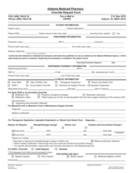 Form 409 Alabama Medicaid Pharmacy Override Request Form - Alabama