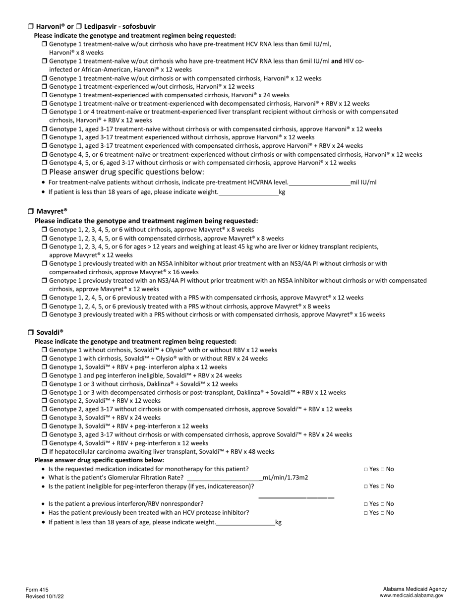 Form 415 Hepatitis C Antiviral Agents Pa Request Form - Alabama, Page 2