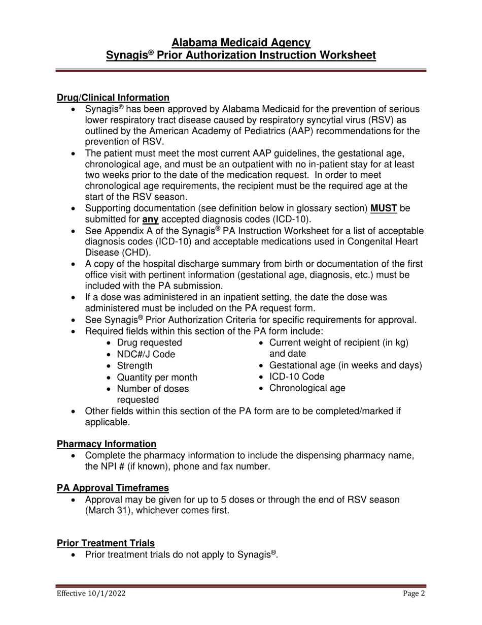 Instructions for Form 351 Synagis Pa Request Form - Alabama, Page 2
