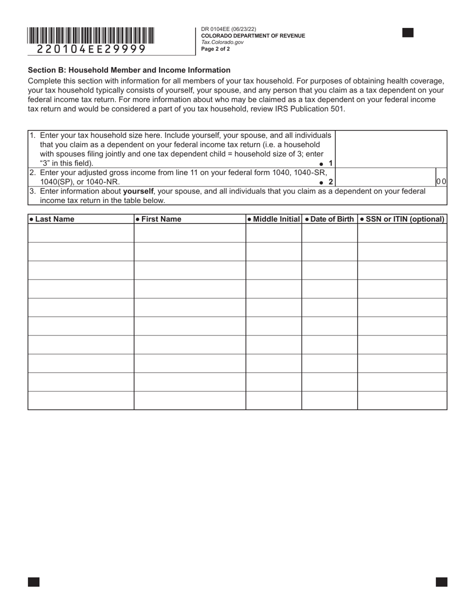 Form DR0104EE Colorado Easy Enrollment Information Form - Colorado, Page 2