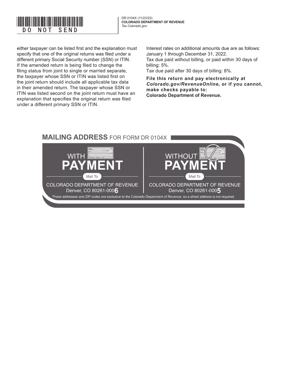 Form DR0104X Amended Individual Income Return Instructions - Colorado, Page 2