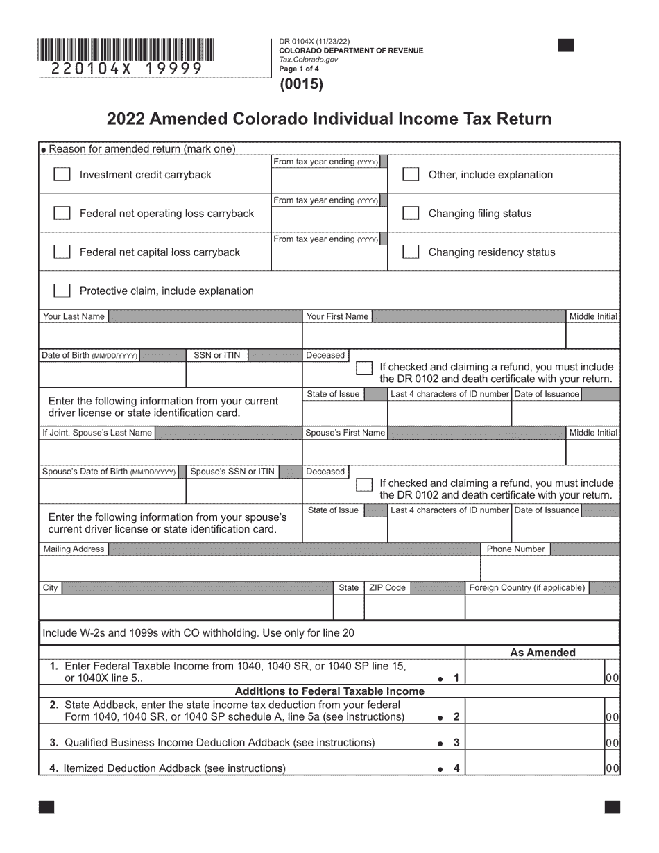 Form DR0104X Amended Individual Income Return Instructions - Colorado, Page 3