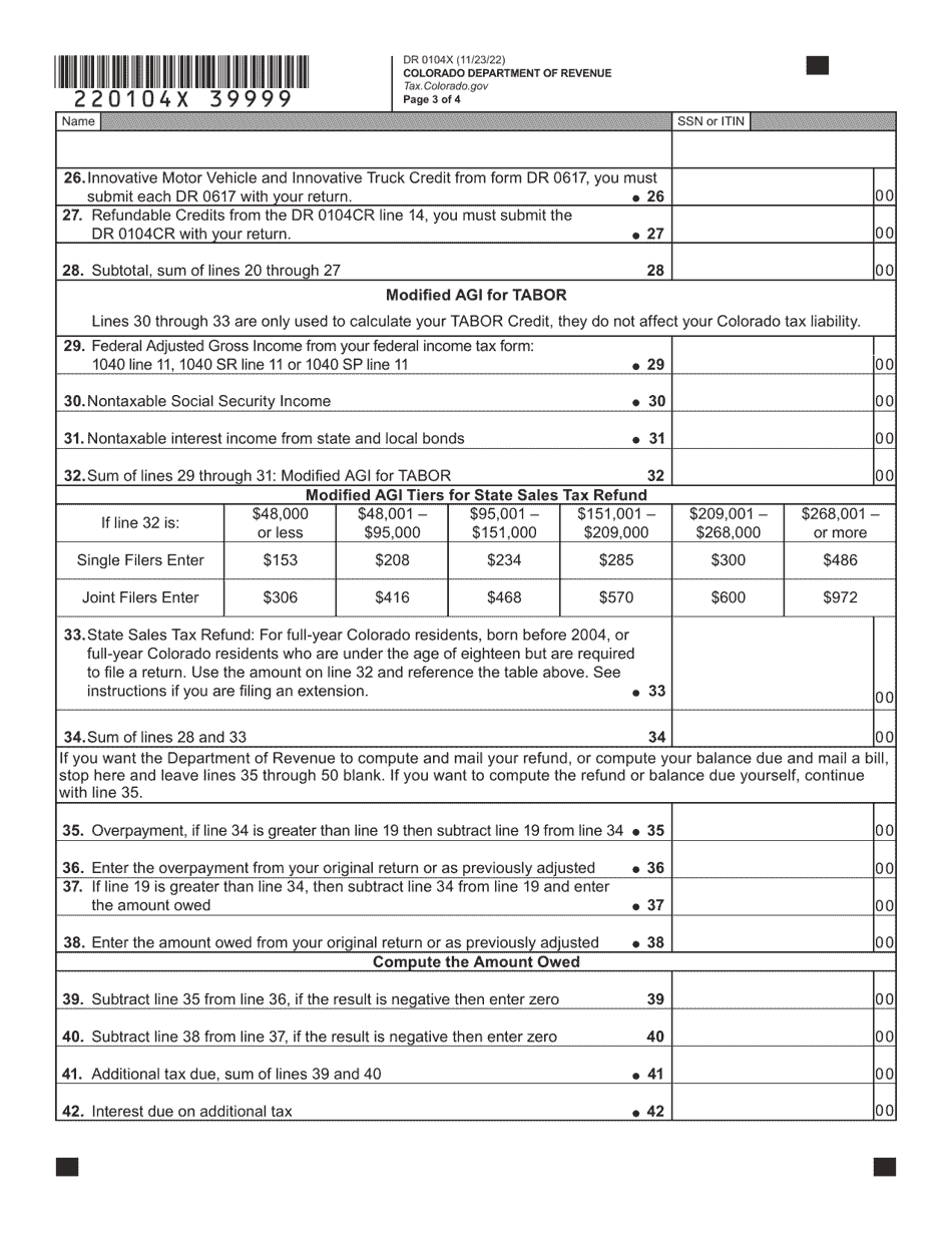 Form DR0104X Amended Individual Income Return Instructions - Colorado, Page 5