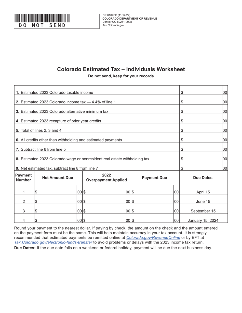 Form DR0104EP Download Fillable PDF or Fill Online Colorado Estimated