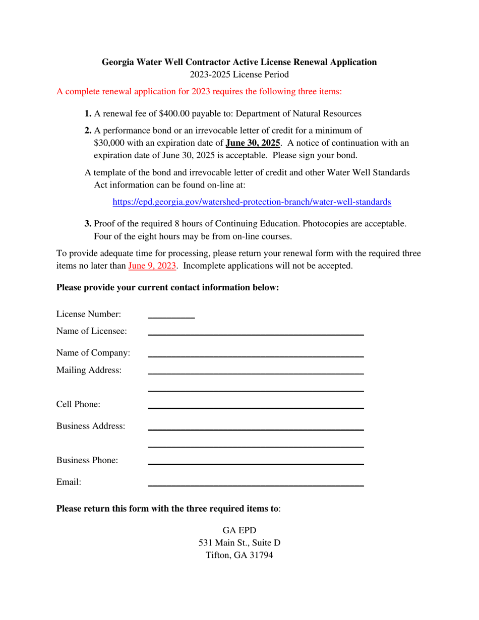 2025 Georgia United States Georgia Water Well Contractor Active   Georgia Water Well Contractor Active License Renewal Application Georgia United States Print Big 