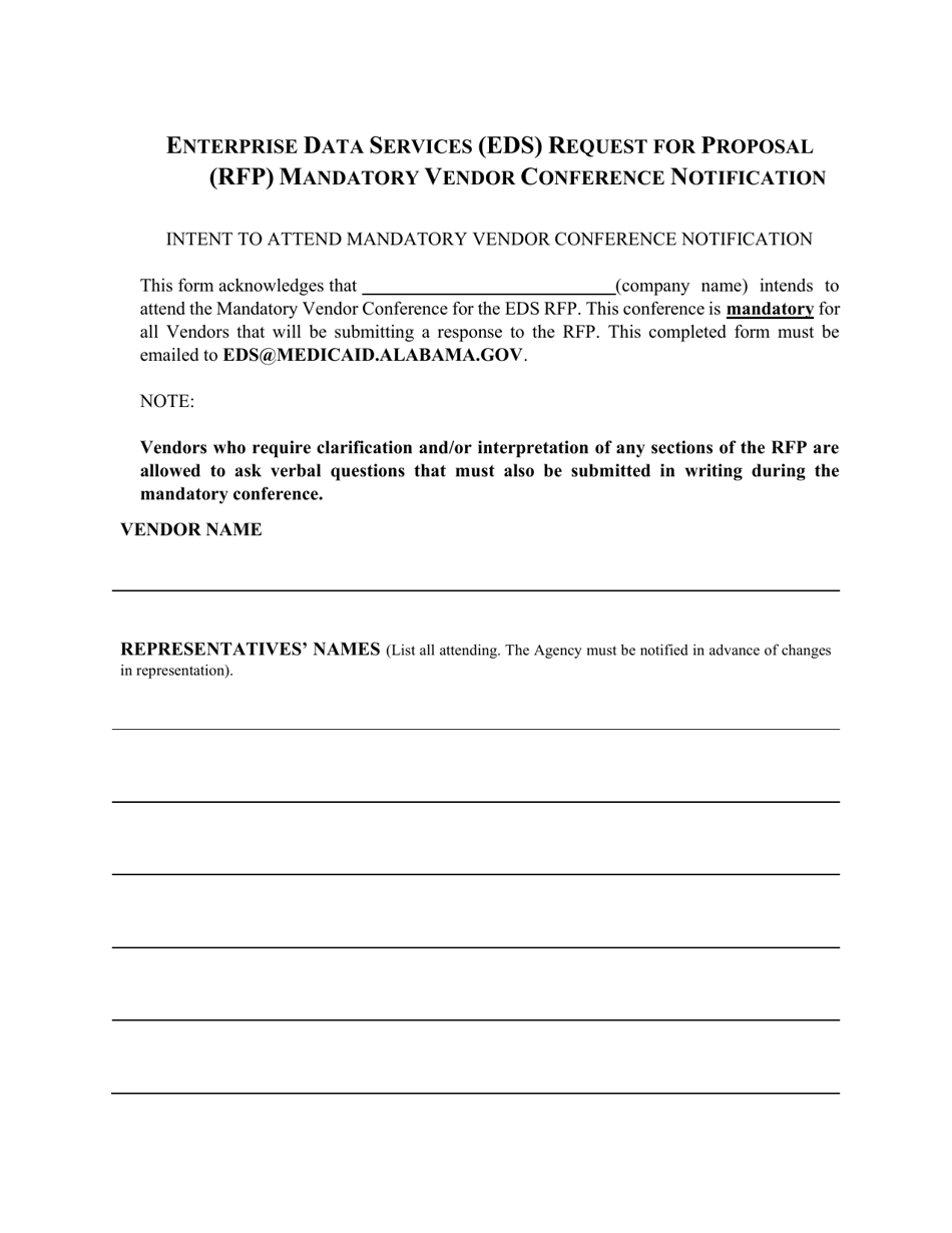 Enterprise Data Services (Eds) Request for Proposal (Rfp) Mandatory Vendor Conference Notification - Alabama, Page 1