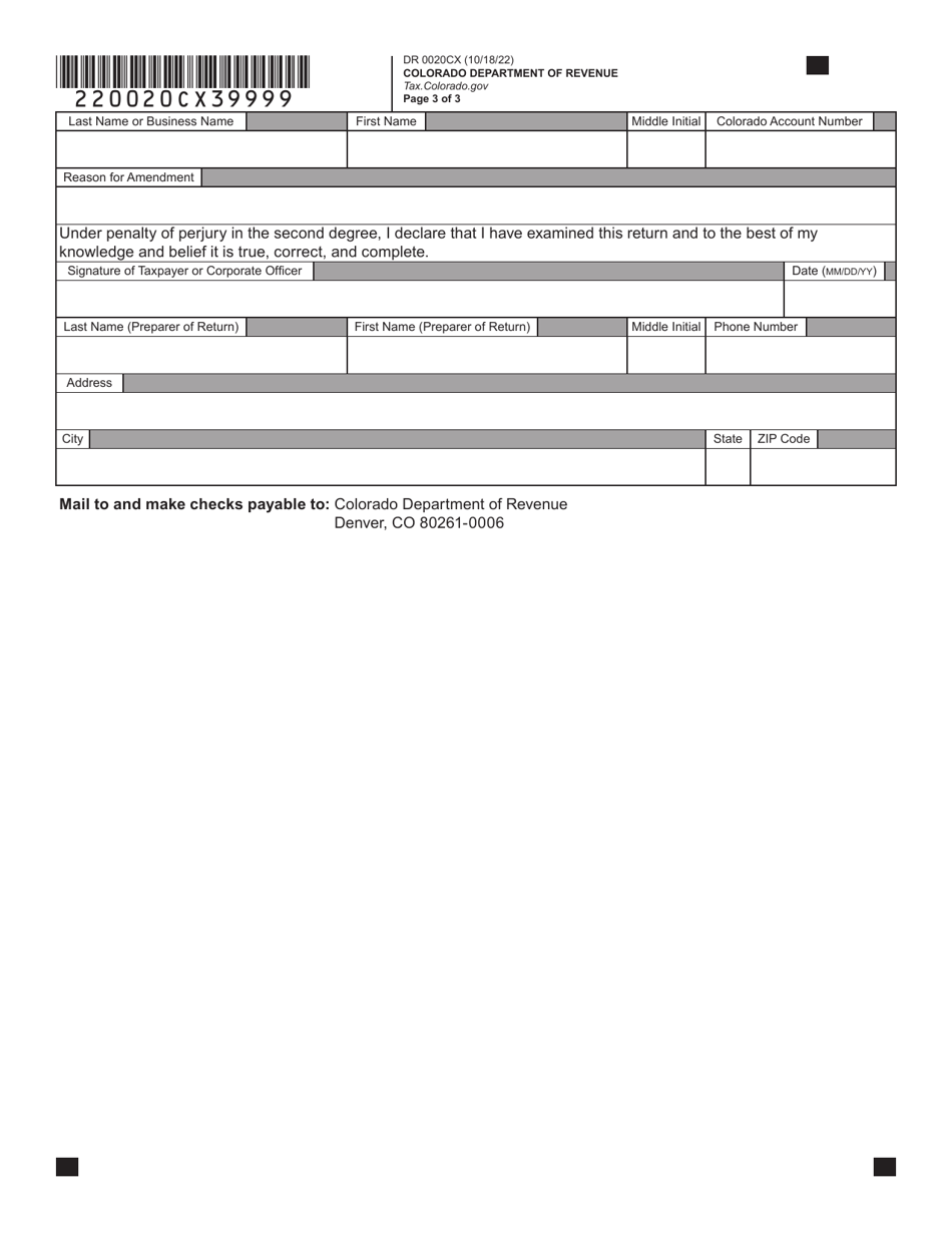Form DR0020CX Amended Colorado Coal Severance Tax Return - Colorado, Page 4