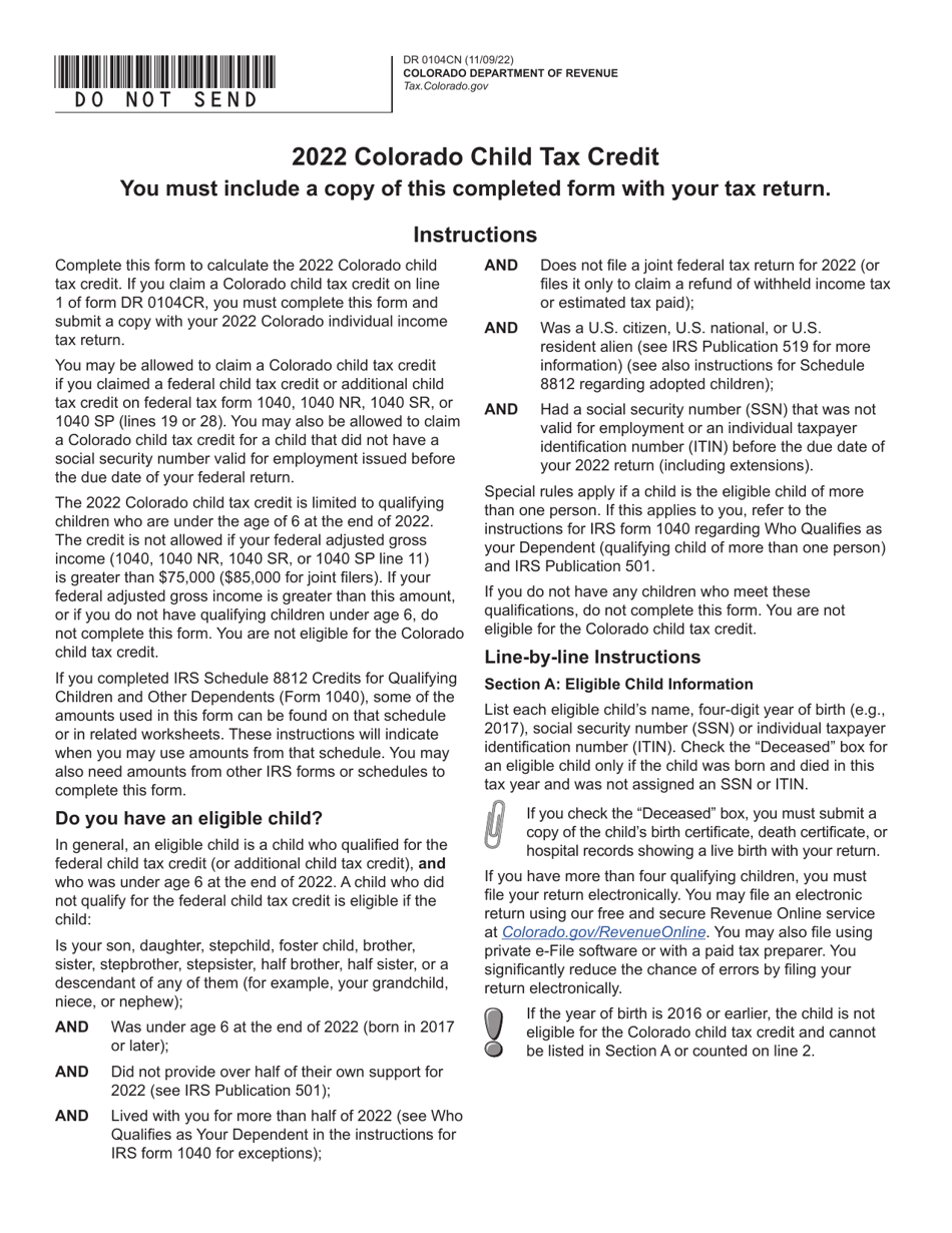 Form DR0104CN Colorado Child Tax Credit - Colorado, Page 1