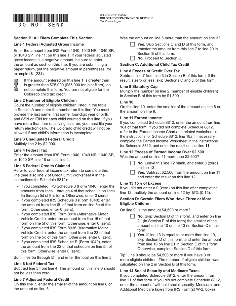 Form DR0104CN Colorado Child Tax Credit - Colorado, Page 2