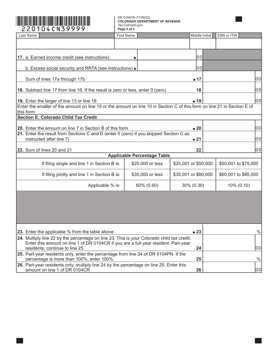 Form DR0104CN Colorado Child Tax Credit - Colorado, Page 6