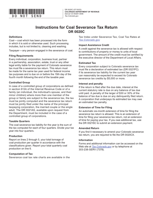 Form DR0020C Colorado Coal Severance Tax Return - Colorado, 2022