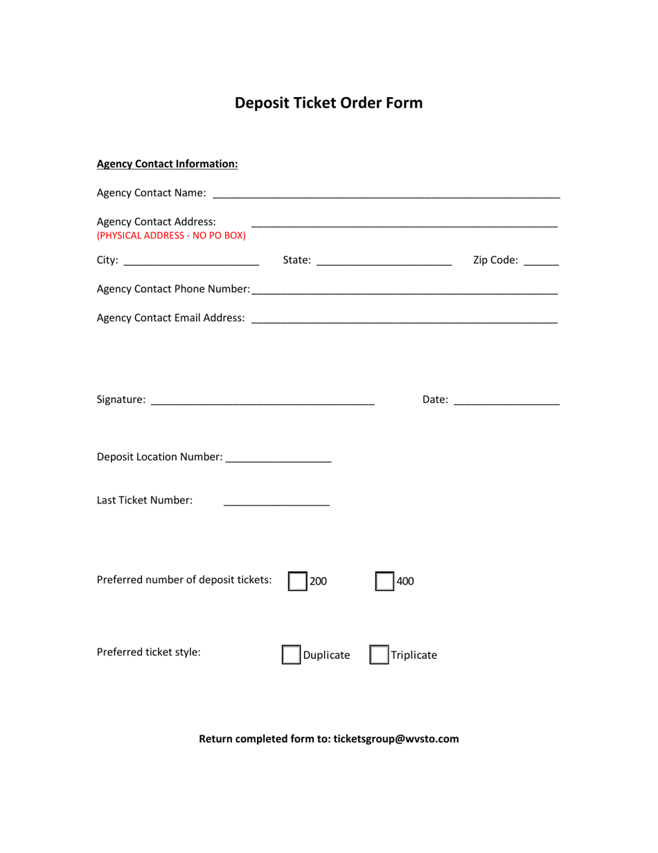 Deposit Ticket Order Form - West Virginia, Page 1