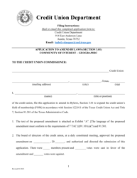 Document preview: Application to Amend Bylaws (Section 3.01) Community of Interest - Geographic - Texas