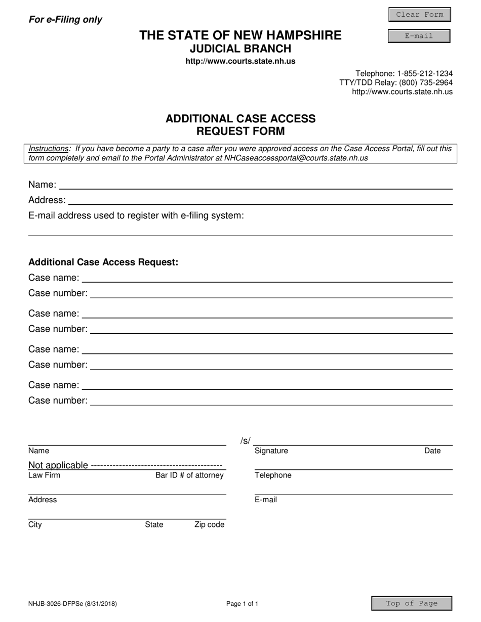 Form NHJB-3026-DFPSE Additional Case Access Request Form - New Hampshire, Page 1