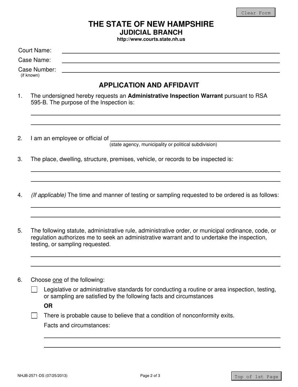 Form NHJB-2571-DS Application and Affidavit - New Hampshire, Page 2