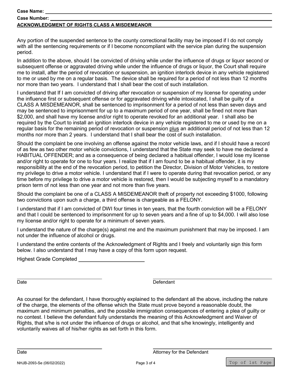 Form NHJB-2093-SE Acknowledgment of Rights - Class a Misdemeanor - New Hampshire, Page 3