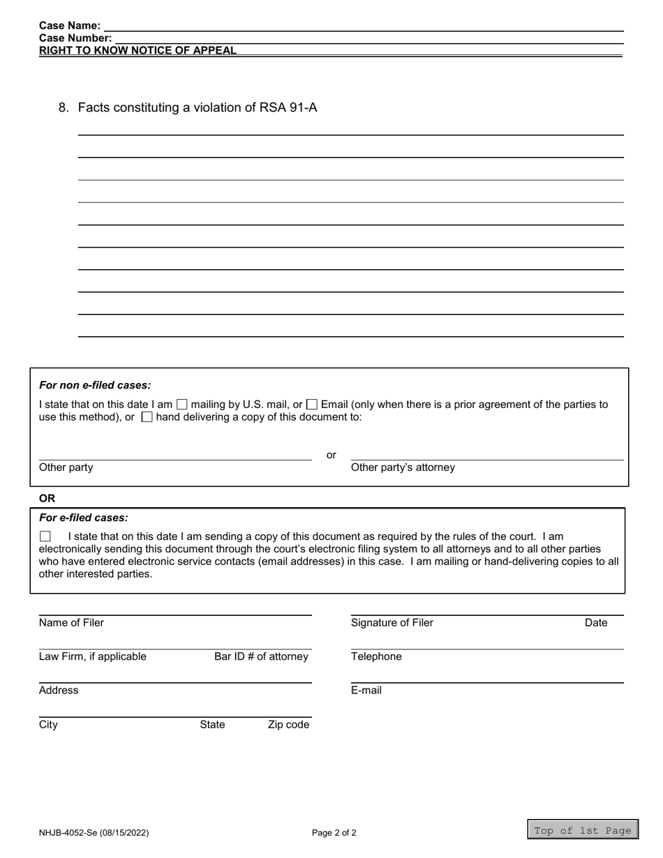 Form NHJB-4052-SE Right-To-Know Notice of Appeal - New Hampshire, Page 2