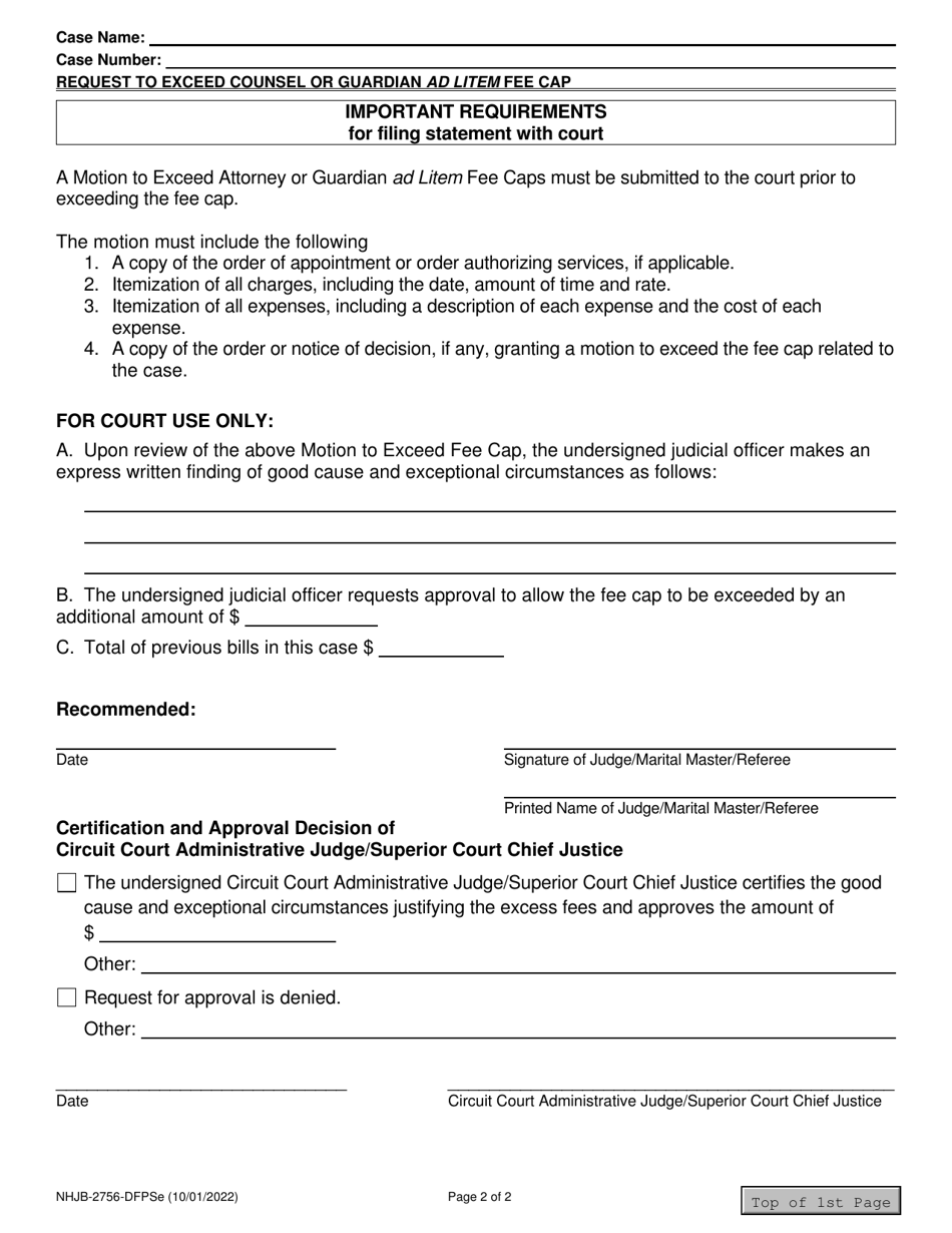 Form NHJB-2756-DFPSE Motion to Exceed Counsel or Guardian Ad Litem Fee Cap - New Hampshire, Page 2