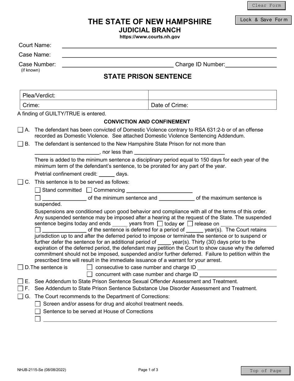 Form NHJB-2115-SE State Prison Sentence - New Hampshire, Page 1