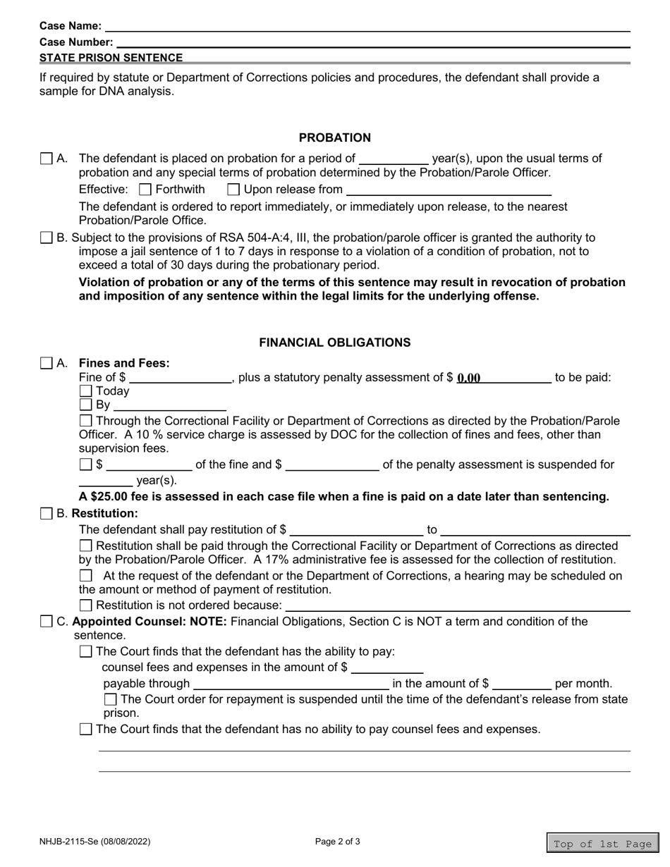 Form NHJB-2115-SE State Prison Sentence - New Hampshire, Page 2