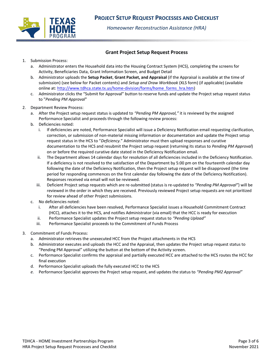 Project Setup Request Processes and Checklist - Homeowner Reconstruction Assistance (HRA) - Texas, Page 3