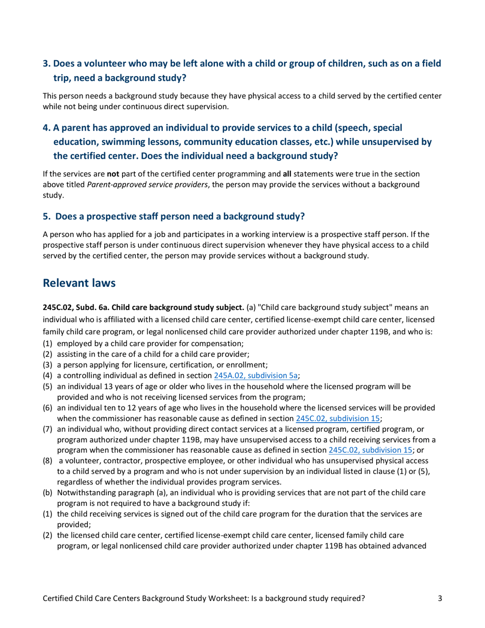 Form DHS-7733B Certified Child Care Centers Background Study Worksheet - Minnesota, Page 3