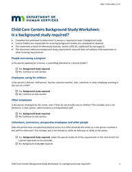 Document preview: Form DHS-7733A Child Care Centers Background Study Worksheet - Minnesota