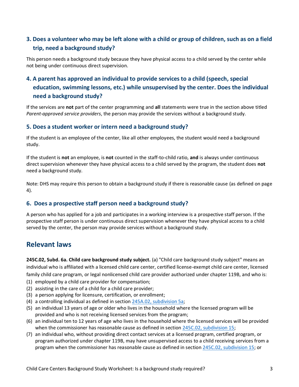 Form DHS-7733A Child Care Centers Background Study Worksheet - Minnesota, Page 3