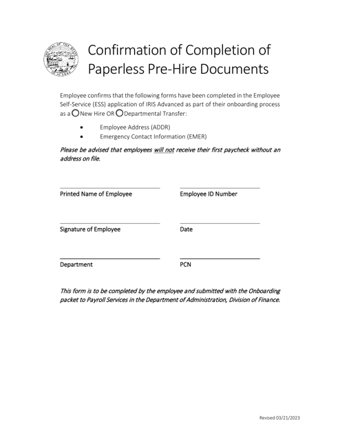 Confirmation of Completion of Paperless Pre-hire Documents - Alaska