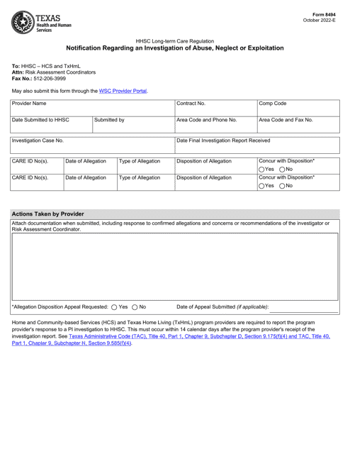 Form 8494  Printable Pdf