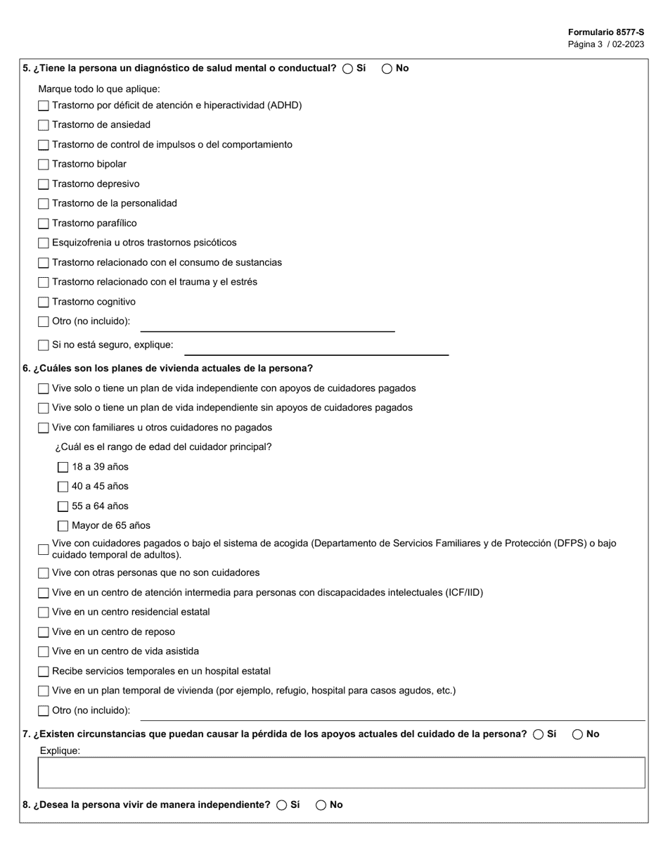 Formulario 8577-S Cuestionario Sobre Las Listas De Interes De Los Programas Opcionales De Ltss - Texas (Spanish), Page 3