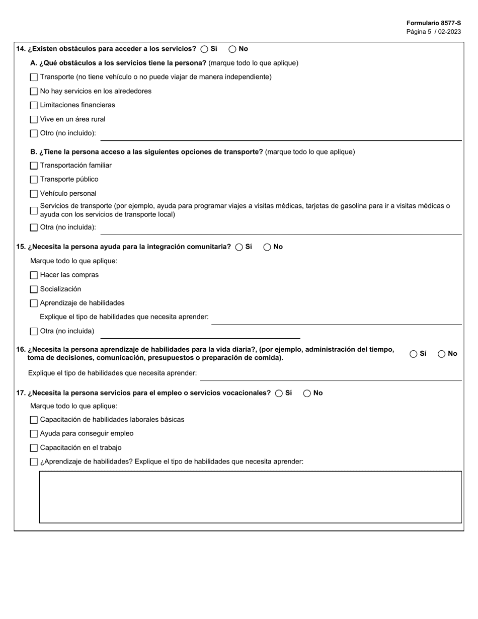 Formulario 8577-S Cuestionario Sobre Las Listas De Interes De Los Programas Opcionales De Ltss - Texas (Spanish), Page 5