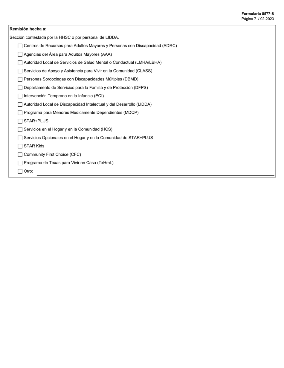 Formulario 8577-S Cuestionario Sobre Las Listas De Interes De Los Programas Opcionales De Ltss - Texas (Spanish), Page 7