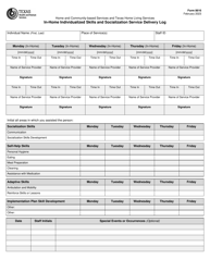 Form 8616 In-home Individualized Skills and Socialization Service Delivery Log - Texas