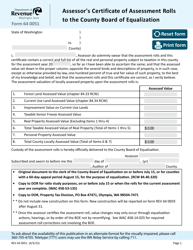 Document preview: Form REV64 0051 Assessor's Certificate of Assessment Rolls to the County Board of Equalization - Washington